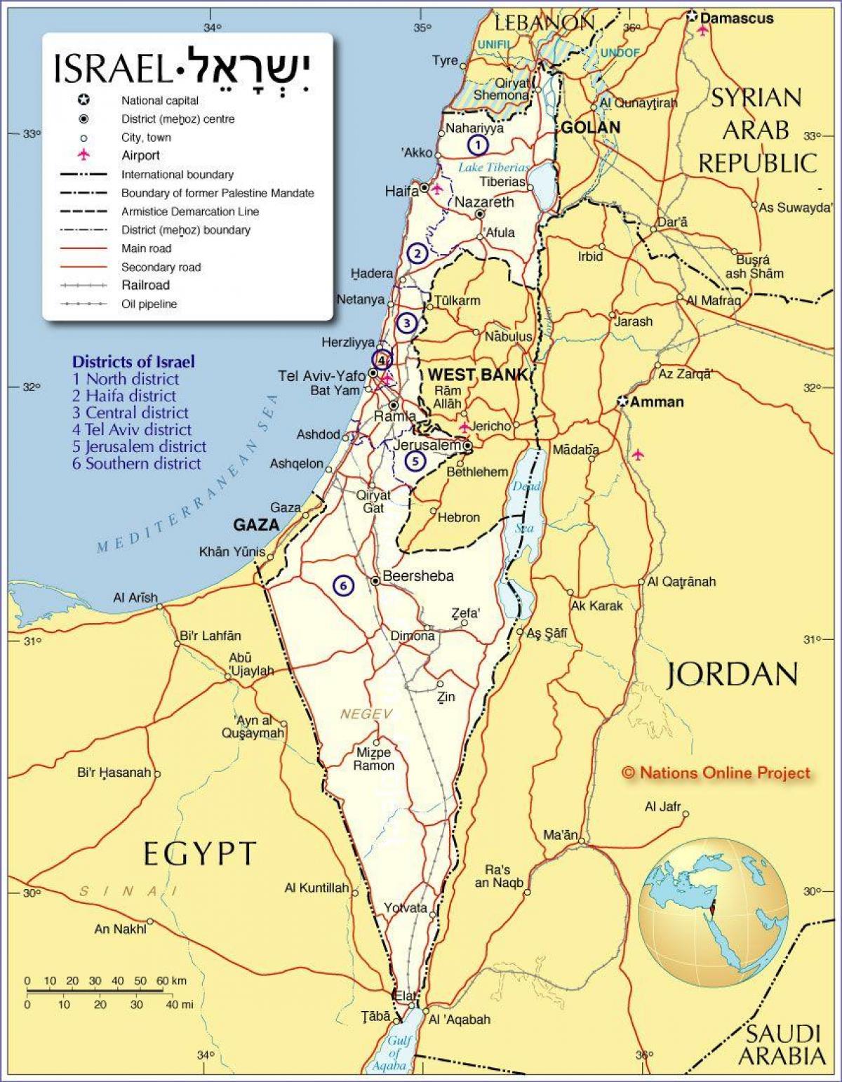 israel regioner karta